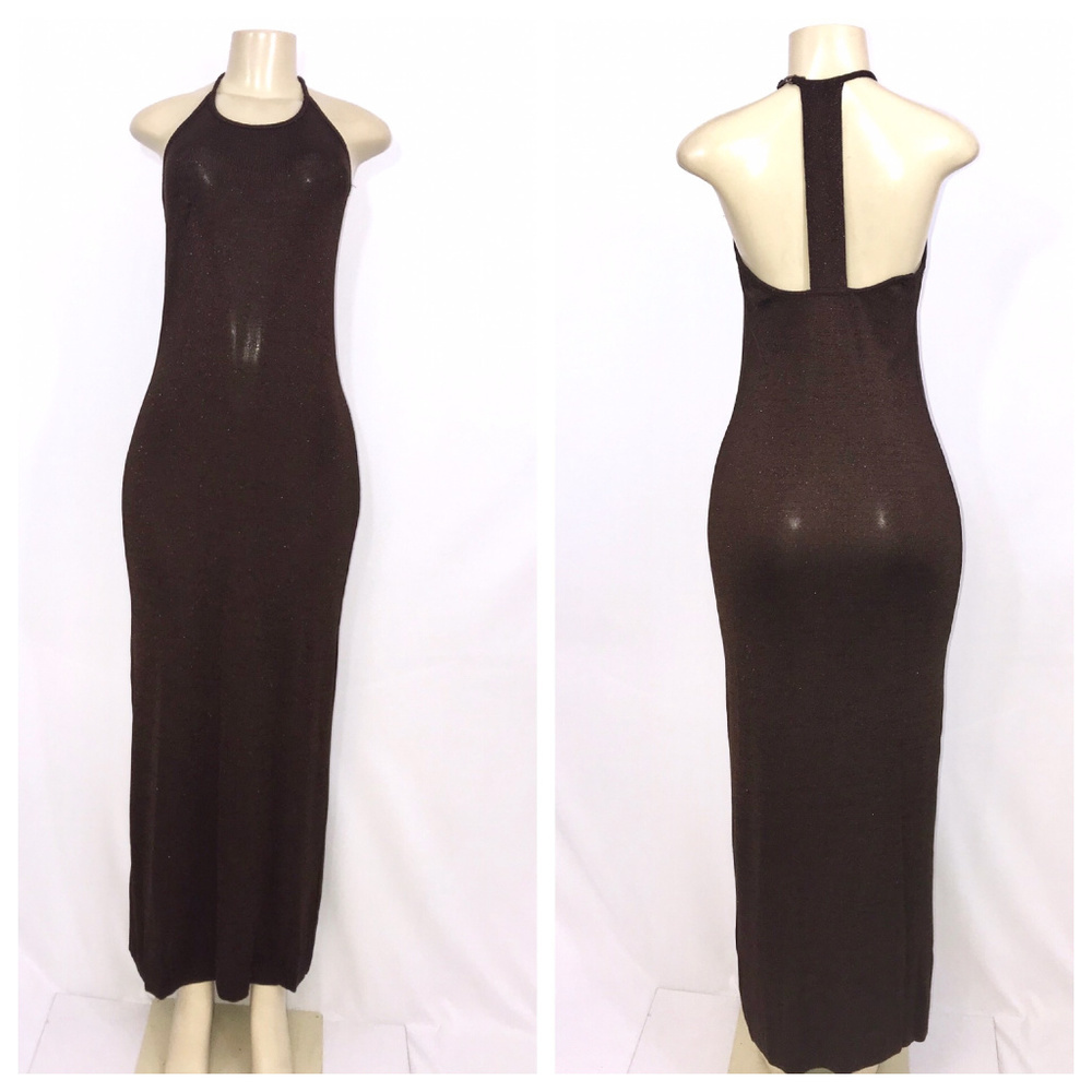 Laundry Brown Metallic Maxi Dress Medium
